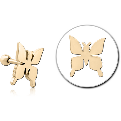 ZIRCON GOLD PVD COATED SURGICAL STEEL TRAGUS MICRO BARBELL - BUTTERFLY