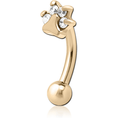 ZIRCON GOLD PVD COATED SURGICAL STEEL JEWELLED FANCY CURVED MICRO BARBELL - ANIMAL PAW