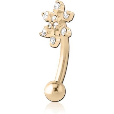 ZIRCON GOLD PVD COATED SURGICAL STEEL JEWELLED FANCY CURVED MICRO BARBELL - SNOWFLAKE