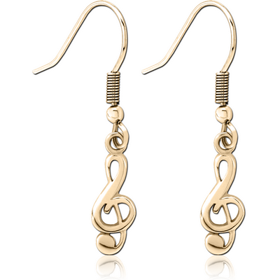 ZIRCON GOLD PVD COATED SURGICAL STEEL EARRINGS PAIR - MUSIC NOTE