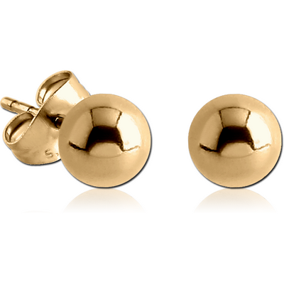 ZIRCON GOLD PVD COATED SURGICAL STEEL EAR STUDS PAIR - BALL 3MM