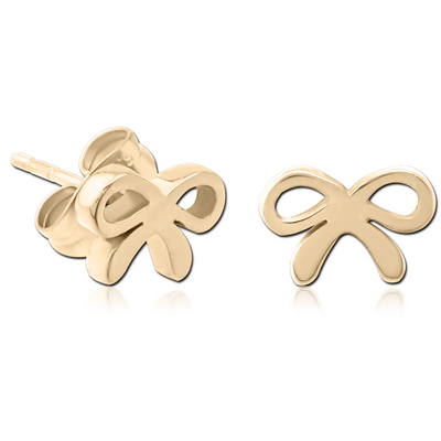 ZIRCON GOLD PVD COATED SURGICAL STEEL EAR STUDS - BOW