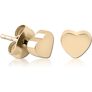 ZIRCON GOLD PVD COATED SURGICAL STEEL EAR STUDS PAIR - HEART