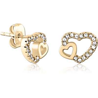 ZIRCON GOLD PVD COATED SURGICAL STEEL JEWELLED EAR STUDS PAIR