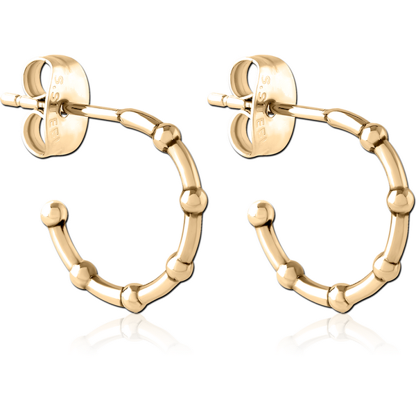 ZIRCON GOLD PVD COATED SURGICAL STEEL EAR STUDS PAIR