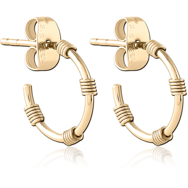 ZIRCON GOLD PVD COATED SURGICAL STEEL EAR STUDS PAIR