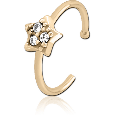 ZIRCON GOLD PVD COATED SURGICAL STEEL JEWELLED OPEN NOSE RING - STAR PRONGS