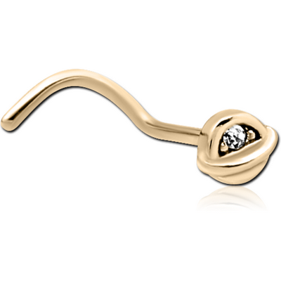 ZIRCON GOLD PVD COATED SURGICAL STEEL CURVED JEWELLED NOSE STUD