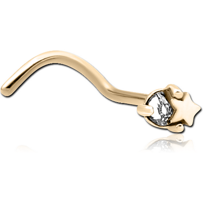 ZIRCON GOLD PVD COATED SURGICAL STEEL CURVED JEWELLED NOSE STUD