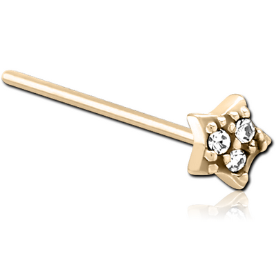 ZIRCON GOLD PVD COATED SURGICAL STEEL STRAIGHT JEWELLED NOSE STUD - STAR