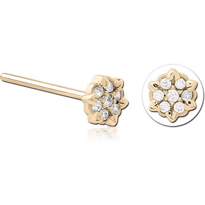 ZIRCON GOLD PVD COATED SURGICAL STEEL STRAIGHT JEWELLED NOSE STUD - FLOWER