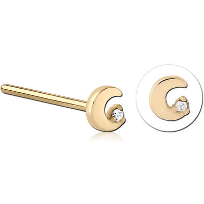 ZIRCON GOLD PVD COATED SURGICAL STEEL STRAIGHT JEWELLED NOSE STUD