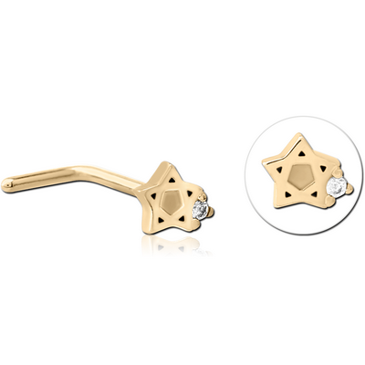 ZIRCON GOLD PVD COATED SURGICAL STEEL 90 DEGREE JEWELLED NOSE STUD