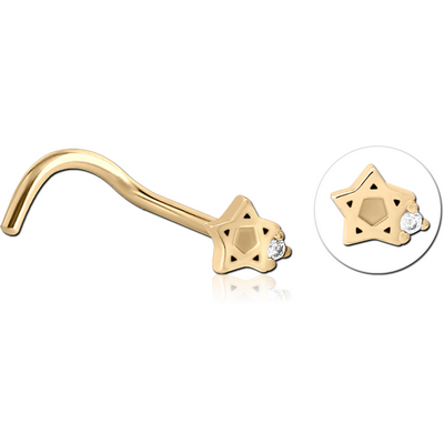 ZIRCON GOLD PVD COATED SURGICAL STEEL CURVED JEWELLED NOSE STUD