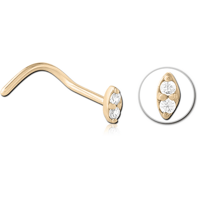 ZIRCON GOLD PVD COATED SURGICAL STEEL CURVED JEWELLED NOSE STUD