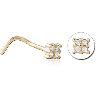 ZIRCON GOLD PVD COATED SURGICAL STEEL JEWELLED NOSE STUDS