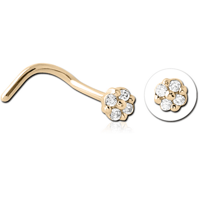 ZIRCON GOLD PVD COATED SURGICAL STEEL JEWELLED NOSE STUDS