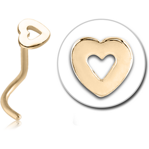 ZIRCON GOLD PVD COATED SURGICAL STEEL CURVED NOSE STUD - HEART