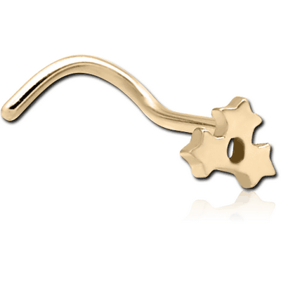 ZIRCON GOLD PVD COATED SURGICAL STEEL CURVED NOSE STUD - TRIPLE STAR