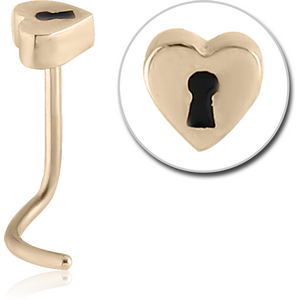 ZIRCON GOLD PVD COATED SURGICAL STEEL CURVED NOSE STUD - HEART LOCK