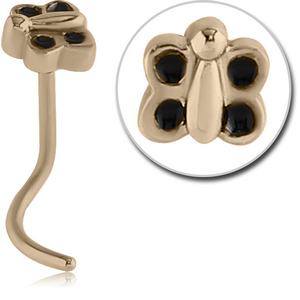 ZIRCON GOLD PVD COATED SURGICAL STEEL CURVED NOSE STUD - BUTTERFLY