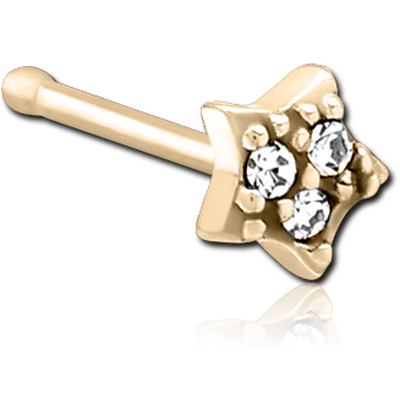 ZIRCON GOLD PVD COATED SURGICAL STEEL JEWELLED NOSE BONE - STAR