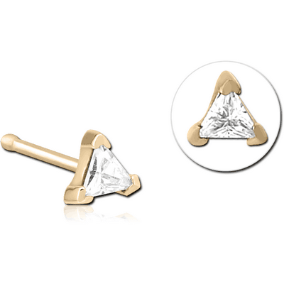 ZIRCON GOLD PVD COATED SURGICAL STEEL JEWELLED NOSE BONE - TRIANGLE