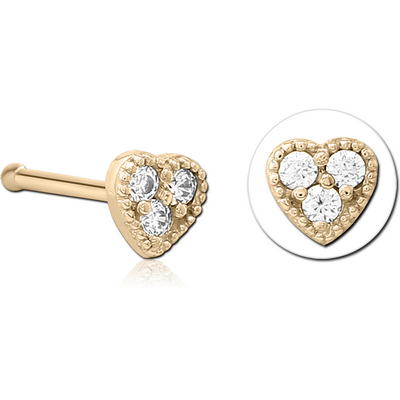 ZIRCON GOLD PVD COATED SURGICAL STEEL JEWELLED NOSE BONE - HEART