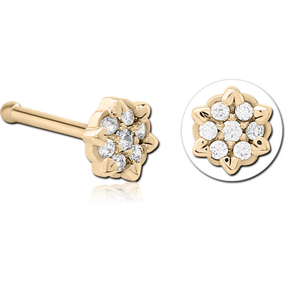 ZIRCON GOLD PVD COATED SURGICAL STEEL JEWELLED NOSE BONE - FLOWER