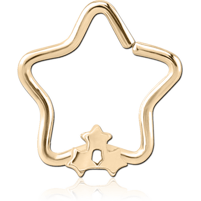 ZIRCON GOLD PVD COATED SURGICAL STEEL OPEN STAR SEAMLESS RING - TRIPLE STAR