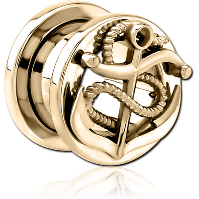 ZIRCON GOLD PVD COATED STAINLESS STEEL THREADED TUNNEL WITH SURGICAL STEEL TOP