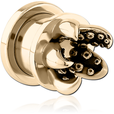 ZIRCON GOLD PVD COATED STAINLESS STEEL THREADED TUNNEL WITH SURGICAL STEEL TOP