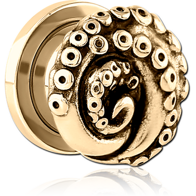 ZIRCON GOLD PVD COATED STAINLESS STEEL THREADED TUNNEL WITH SURGICAL STEEL TOP